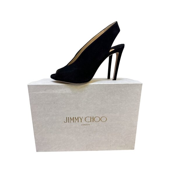 Jimmy Choo Black Suede Peep-Toe Slingback Heels - Picture 10 of 12